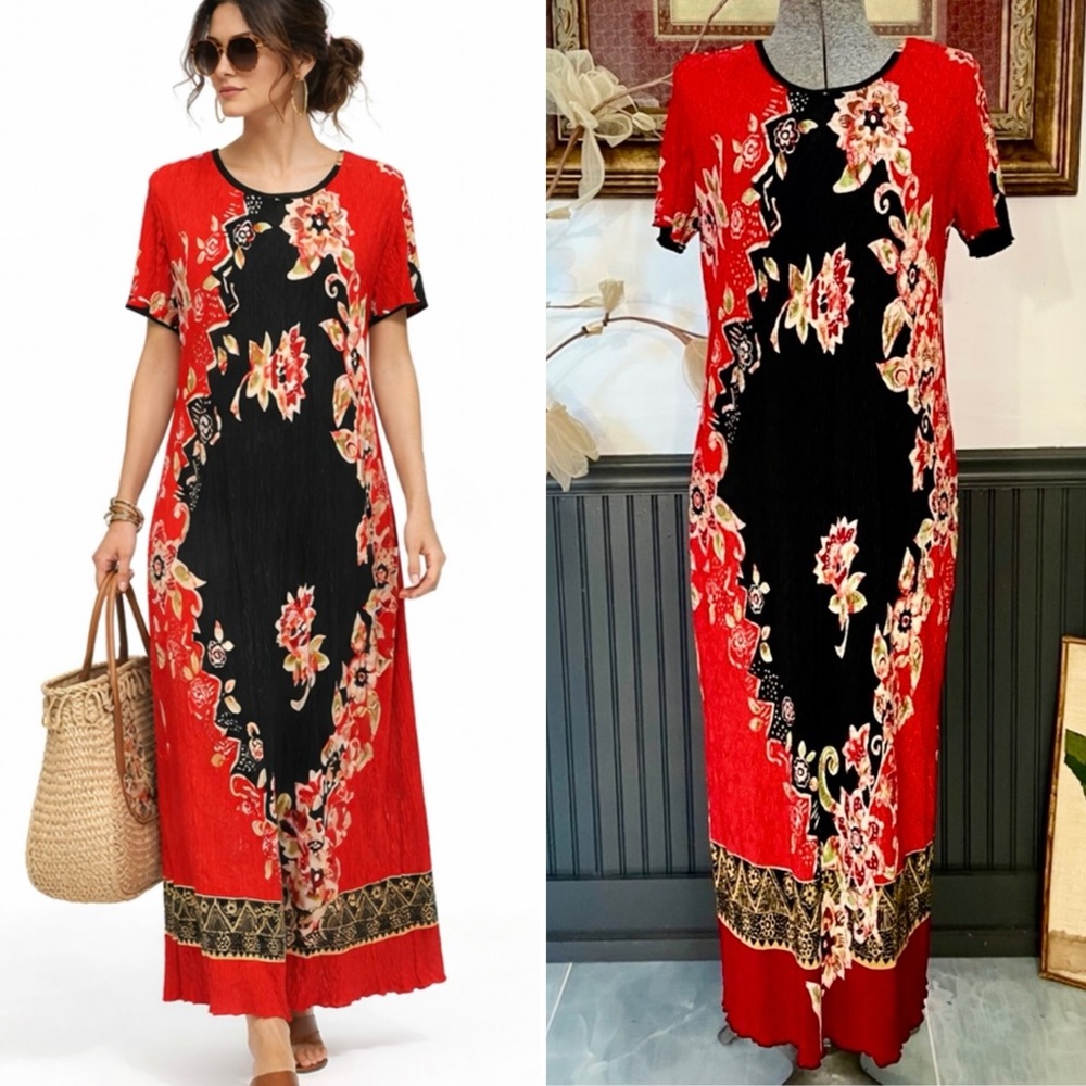 Vintage Ultra Dress New York Crinkle Floral Maxi Dress Boho Festival Sz 12💚🎀